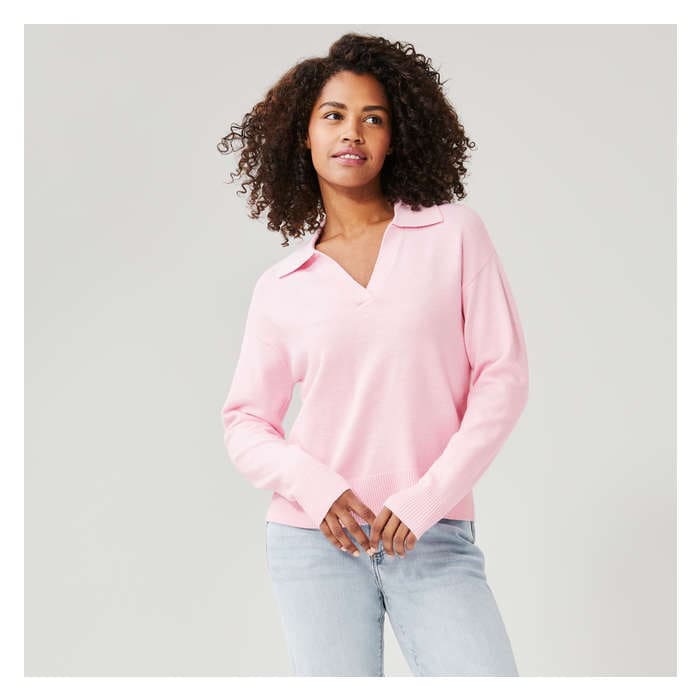 Women's Collared Pullover - Pale Pink